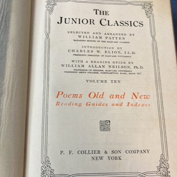 Vintage 1918 Junior Classics Young Folks Shelf Of Books Poems Guide And Indexes - Picture 5 of 16